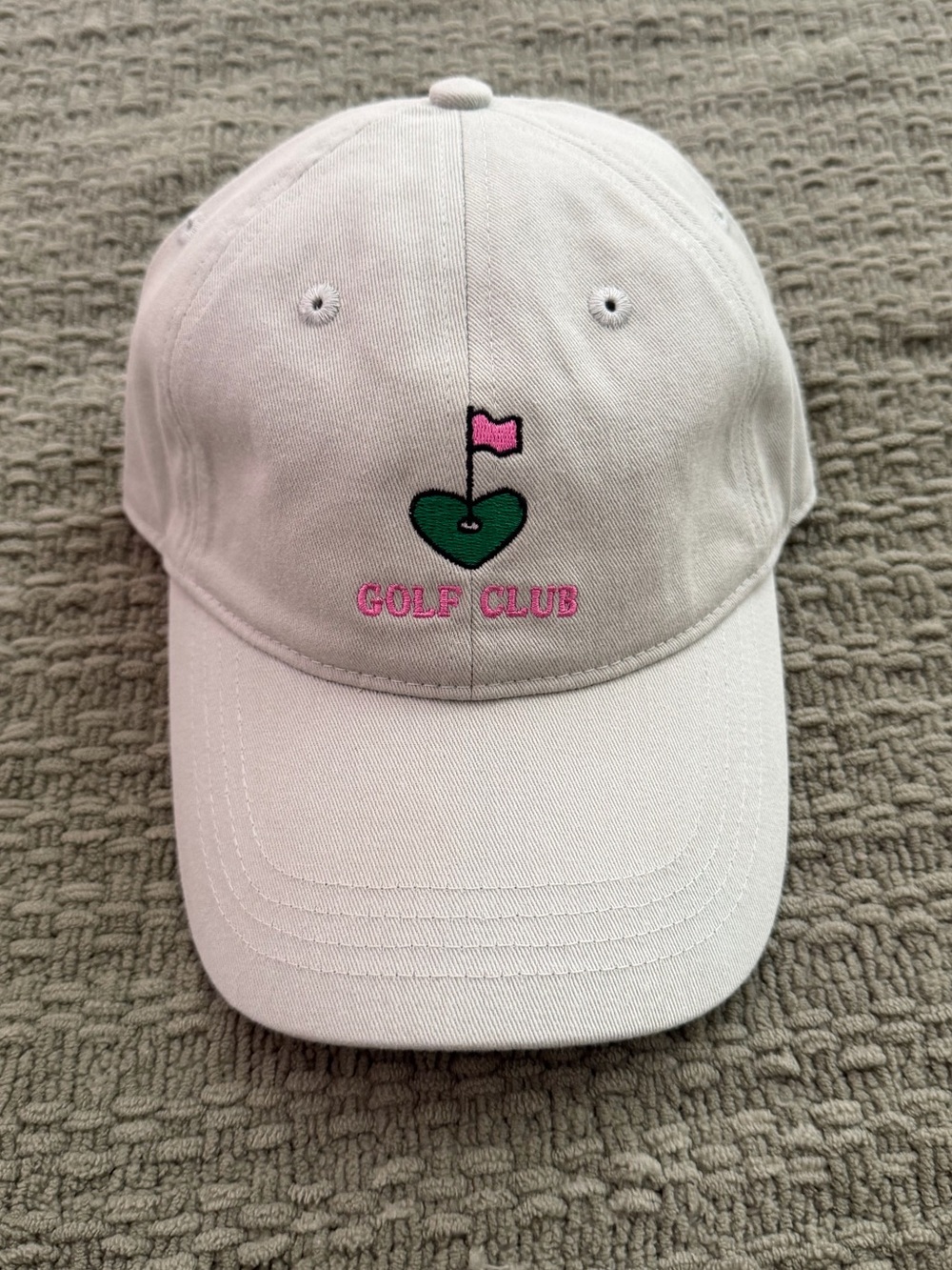 Embroidered 'Golf Club' Heart Flag Baseball Cap - Light Beige with Pink & Green